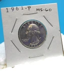 1961-P Washington 25 Cent Coin Quarter / 90% Silver / Mint State