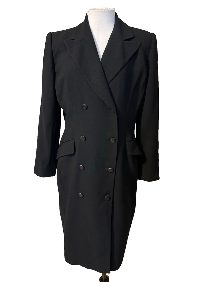 Linda Allard Ellen Tracy Double Breasted Blazer Dress Black Vintage Below Knee - Image 2 of 4