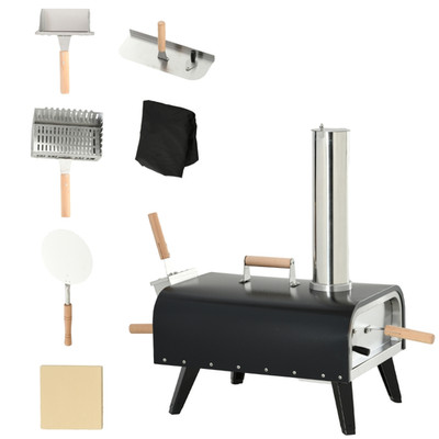 Pellet Wood Fired Pizza Oven Outdoor with12''Stone,Peel and Waterproof Cover