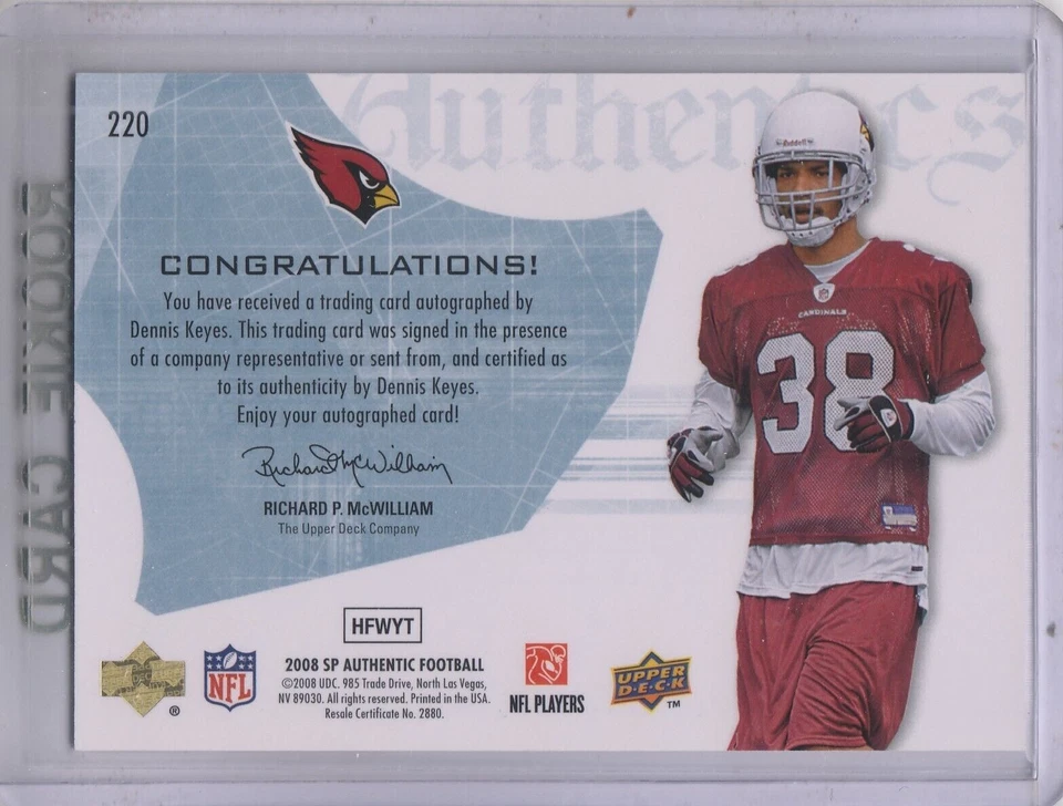 A9670- 2008 SP Authentic #220 Dennis Keyes RC Auto /1199 SAMPLE - Image 2 of 2