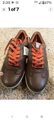 Ecco Street Evo Brown Leather Orange Accent Sneaker Golf Shoe Rare Shoes   