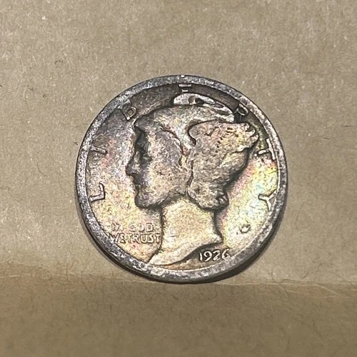 1926-P Silver Mercury Dime, Colorful Rainbow Album Toning, Key Date