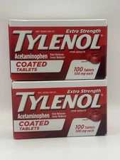 2 Boxes 100ct TYLENOL Extra Strength Pain Reliever Coated Tablets - 500mg 03/26+
