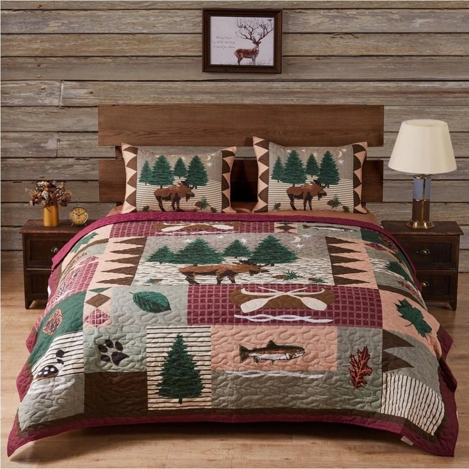 Greenland Home Fashions Moose Lodge Quilt Blanket Full/Queen Bedding 86x86 NEW - Image 4 of 4