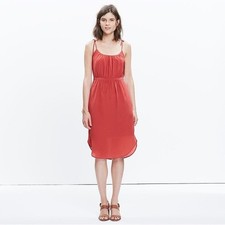 Madewell 100% Silk Tie Strap Cami Dress Womens 4 Rose Pink Pockets Knee Length