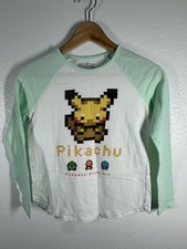 Maglietta Pokemon Pikachu Youth Large 10-12 bianca come nuova Pixel Art maglietta manica lunga