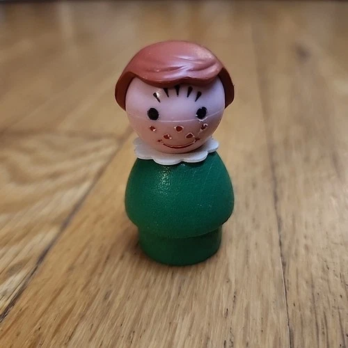 Vintage Fisher Price Little People: Girl w/ Green Wood Body and Plastic Head