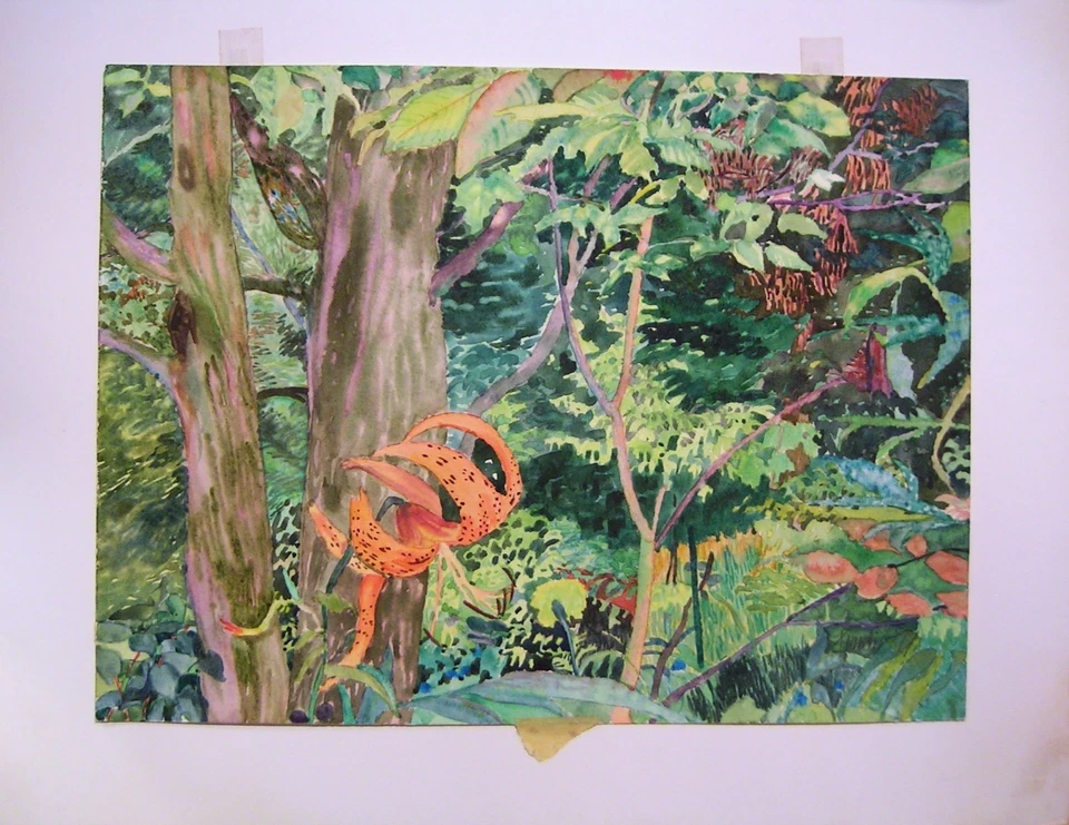 Vtg 1970s Abstract Landscape MCM Mid Century Modernism Watercolor Painting - Image 3 of 4