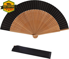 Vintage Folding Bamboo Silk Hand Fan Chinese Japanese Wedding Dance Decor Black