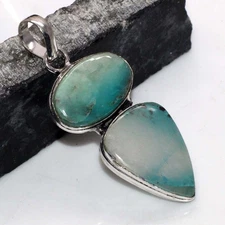 925 Silver Plated Long Quantum Quatrro Pendant Handmade Gemstone 2.2" GW