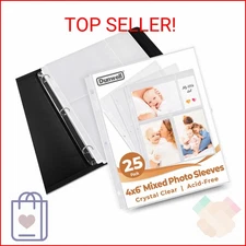 Dunwell Photo Sleeves for 3-Ring Binder, (4x6 Mixed Format, 25 Pack) for 150 Pic