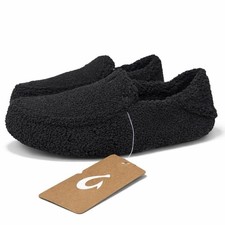 OLUKAI Nohea Heu Black Shearling Slip  On Loafer Slipper Flats Size 8 EU 38