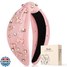 obeoby Bow Headbands for Women, Pink Knotted Teacher Headband Non