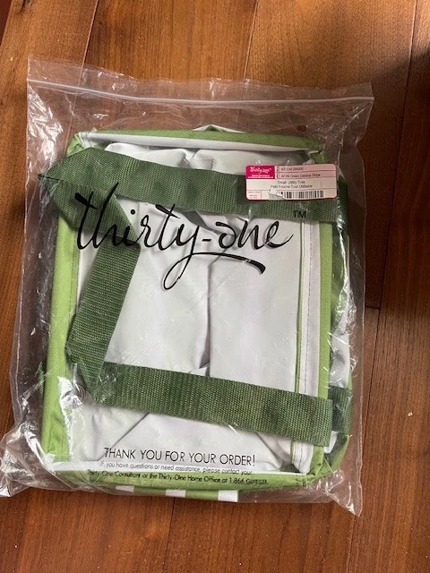 New Thirty-One Small Utility Tote - Green Cabana Stripe - AF29 - Image 4 of 4