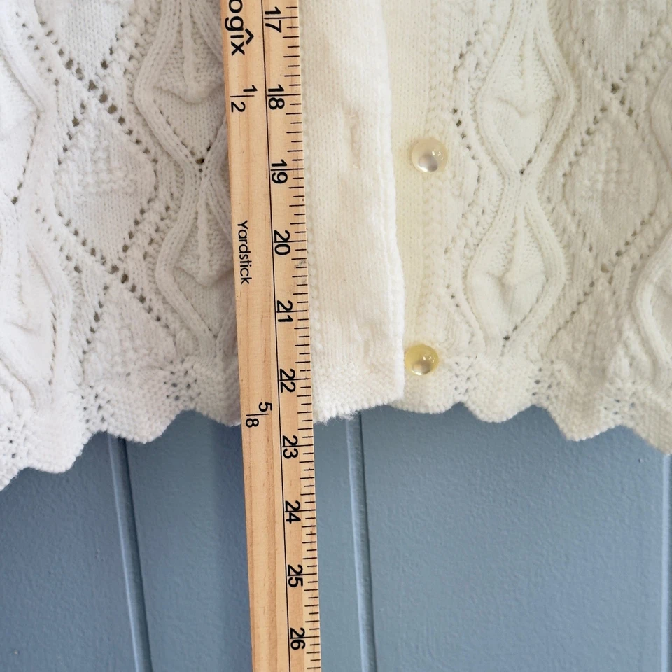 Cárdigan Vintage Tejido Crema Calado Dobladillo Vieira Cottagecore Boho Capas S/M Foto 3 de 4