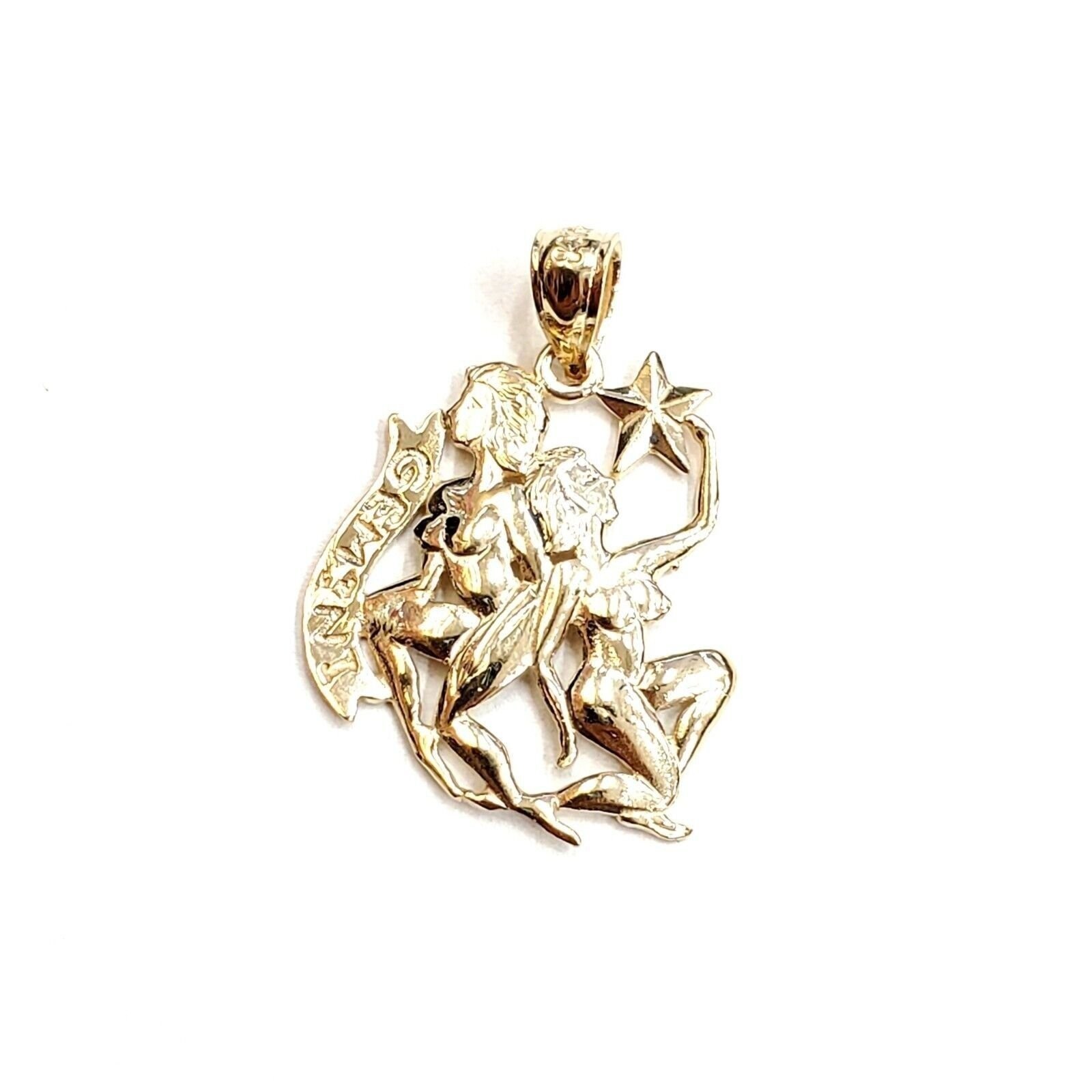 New 14k yellow Gold Gemini zodiac sign astrology Pendant charm fine jewelry 1.9g