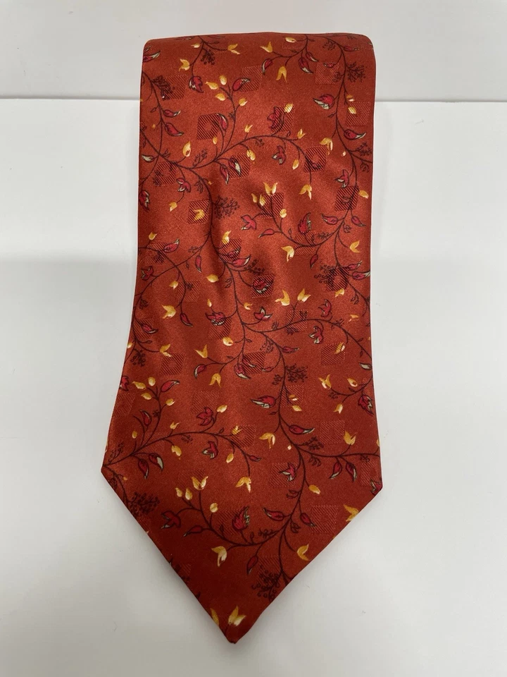 Corbata de seda naranja quemada patrón geométrico NINA RICCI hecha en Francia -NUEVA CON ETIQUETAS Foto 2 de 4