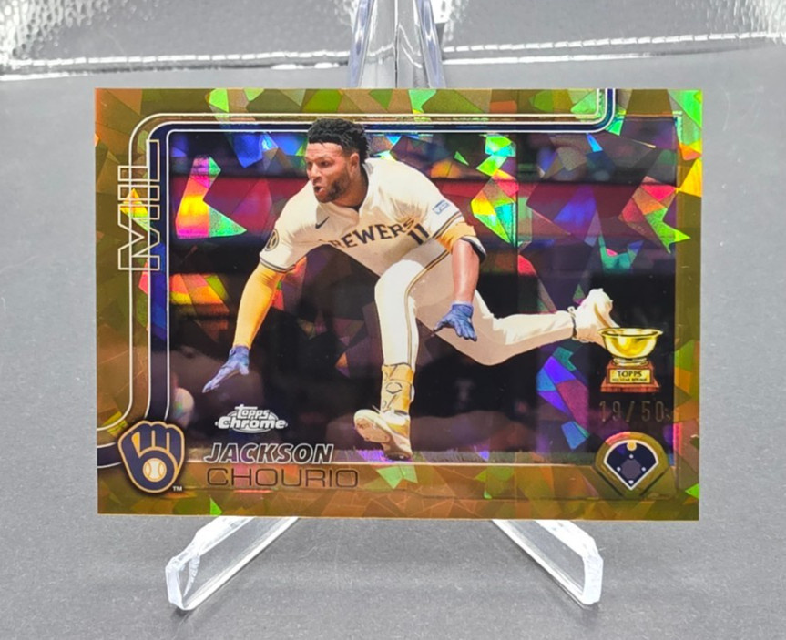 2025 Topps Chrome Sapphire Baseball Jackson Chourio Gold Refractor /50 Card #262