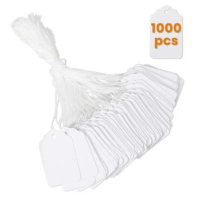 1000 White Price Tags with String Attached 1.75'' x 1.1'' 250 GSM Paper
