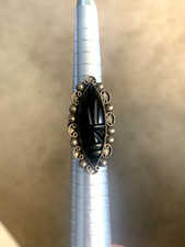 Large Vintage Aztec Mexican Sterling Silver Black Onyx Ring Size 4 3/4