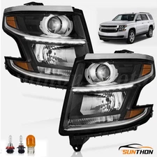 Pairs of 2015-2020 Chevy Tahoe Suburban LED DRL Projector Black Headlights Sets