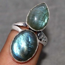 Long Fiery Labradorite 925 Silver Plated Ring US 6.5 Modern Design Trendy GW