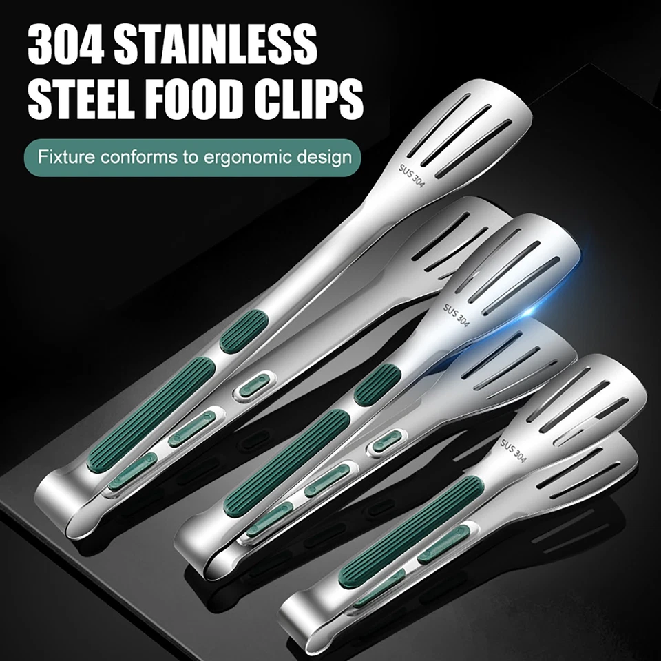 Pinza de acero inoxidable para alimentos de 7/9/11,2 pulgadas para barbacoa parrilla carne alimentos pinzas de silicona Foto 2 de 4