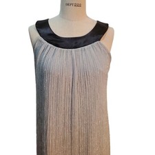 Enfocus Studio Silver Metallic & Black Trim Cocktail Dress Size 6 New