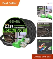 10Gbps Cat6 Ethernet Cable, Gold-Plated Connectors, 150ft Outdoor Durability