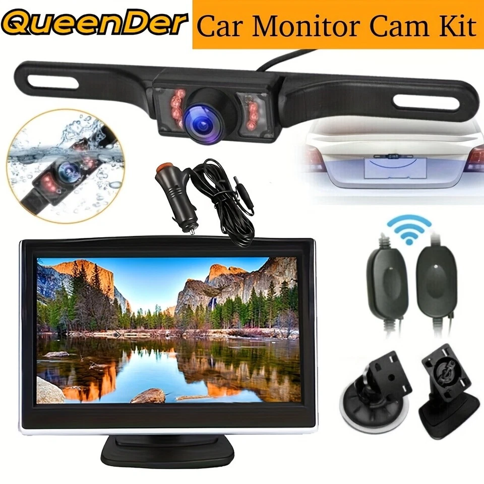 Wireless 5" Monitor Backup Camera Car Rear View HD Parking System RV Truck SUV - Image 2 of 4