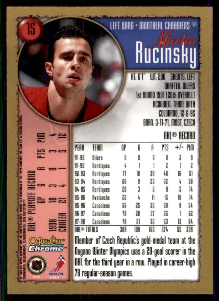 1998-99 O-Pee-Chee Chrome Martin Rucinsky #15 - Image 2 of 2
