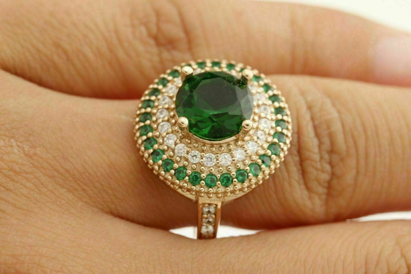 2.50Ct Simulated Emerald Diamond Wedding Ring 14K Gold Plated Silver
