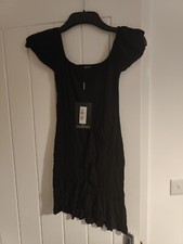 Pretty Little Thing Ladies Black bardot Wrap Frill Mini Dress Size 6