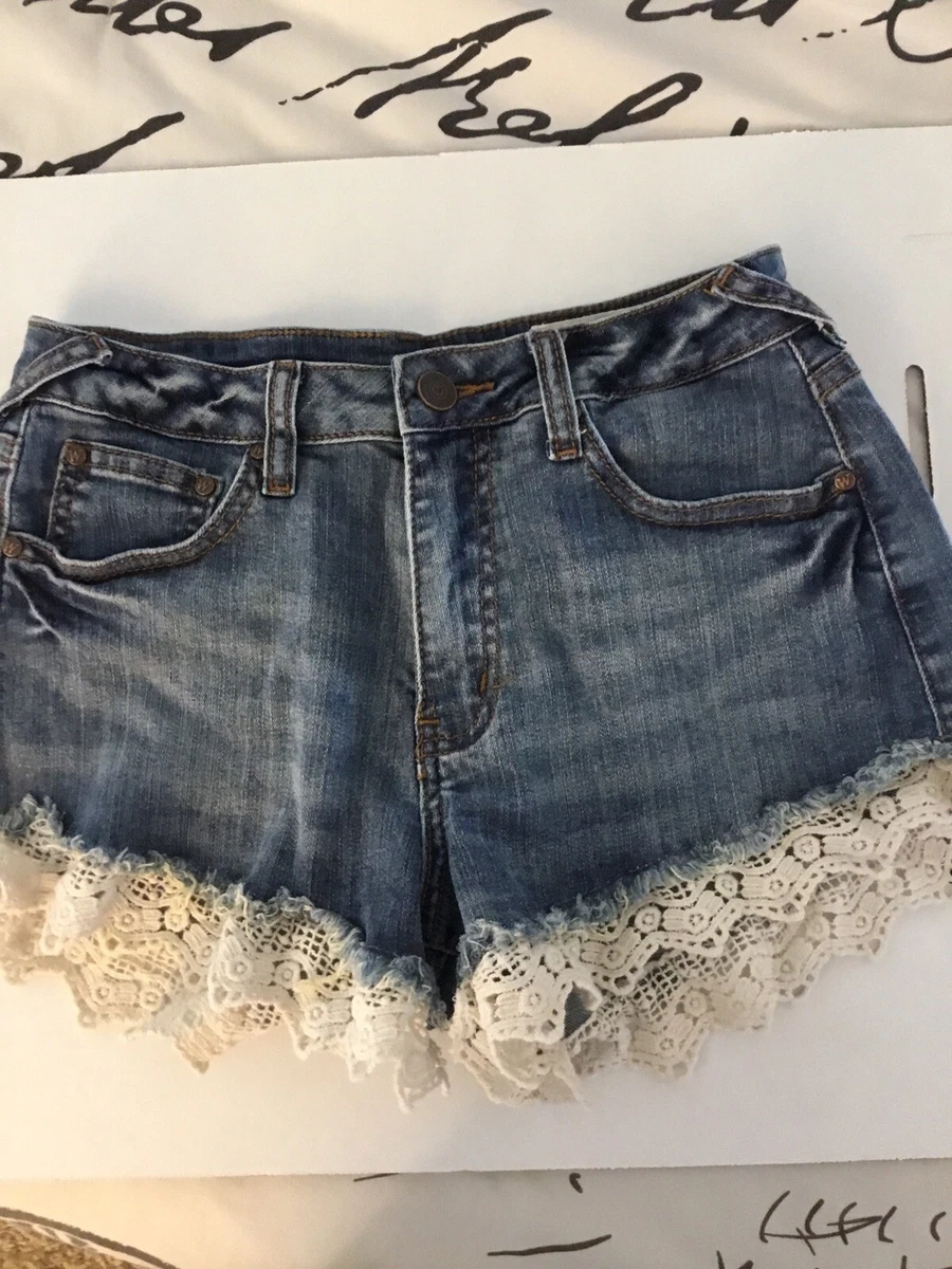 Wish List Cut Off Shorts With Lace. Women s Small Blue Jean Denim