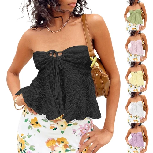 Top de tubo para mujer de verano sin hombros sin tirantes elegante bandeau Top Off - Imagen 2 de 42