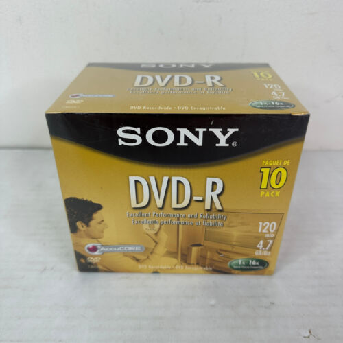Sony DVD - R 10 Pack Discs With Cases 120 min 4.7 GB Blank New Sealed Blank DVDs
