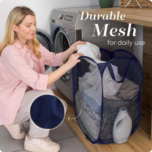 Navy Blue Collapsible Mesh Hamper - 14" x 14" x 24 - Picture 5 of 12