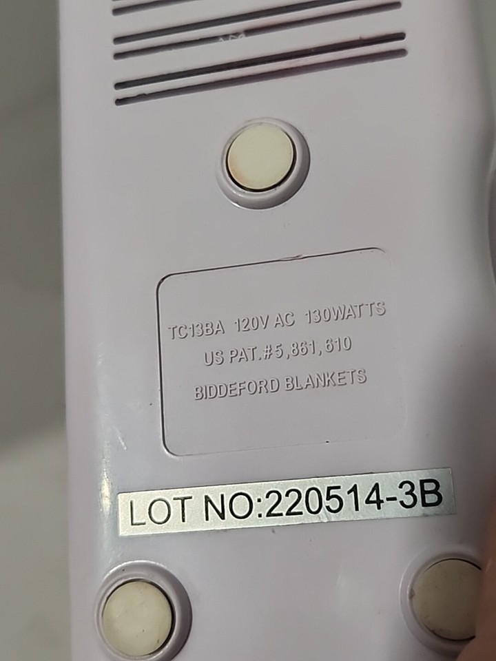 BIDDEFORD CANNON SEALY TC13BA Electric Heated Blanket Controller Power