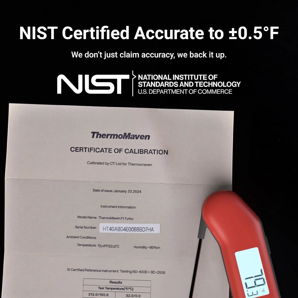 Professionai Meat Thermometer Digital, 3X Faster 0.5 Sec Instant Read, NIST Cert