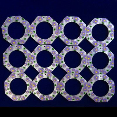 12Pcs 40x2mm Purple Green Charming Acrylic Flower Polygon Pendant Bead CJ125