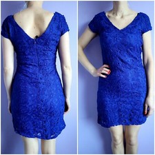 Dress MANGO Women's Floral Lace Blue Stretch Cocktail Bodycon made in INDIA