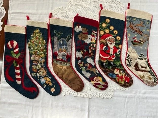 21x6.5 - YOU PICK - SFERRA Needlepoint Christmas Stockings BLUE