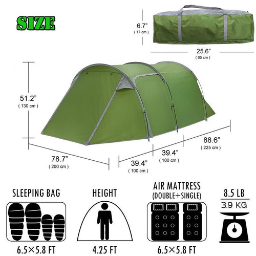 Túnel impermeable tienda de campaña exterior familia senderismo protección solar doble capa - Imagen 2 de 12