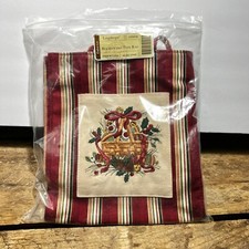 NIP Retired Longaberger Canvas Fabric 2005 Holiday Stripe Small Tote Bag