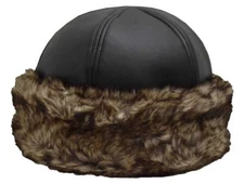 ANGELA & WILLIAM Leather Feel 6 Panel Cloche Hat with Faux Fur Black