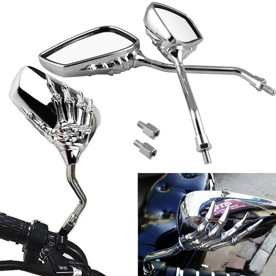 2x Chrome Motorcycle Skull Skeleton Hand Rearview Side Mirrors For Harley Honda - Image 2 of 4