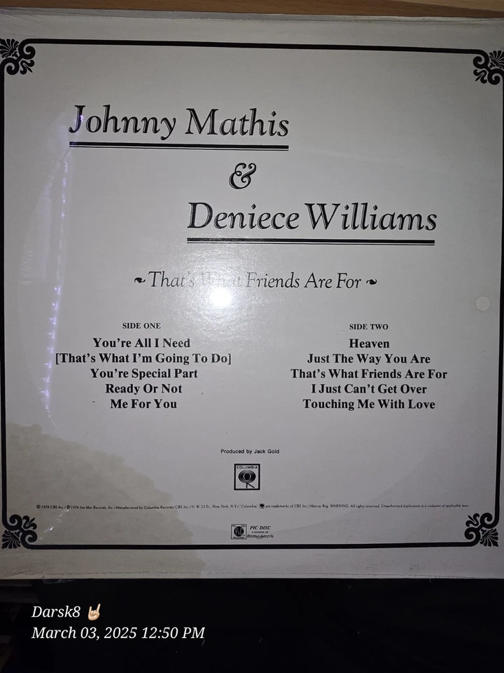 Johhny Mathis/Deniece Williams '78, That's What Friends Are For,New Vinyl LP - Image 3 of 4
