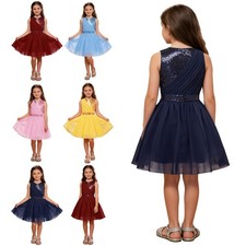 Kids Girls Dress Party Dresses Sparkly Gown Hem Sequin Sleeveless Glittery Puff