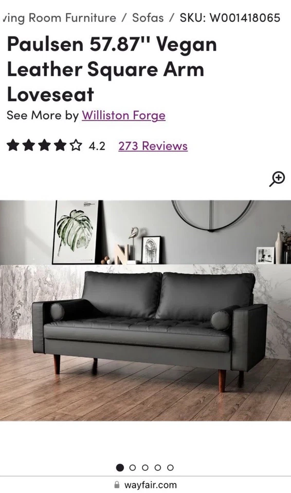 "Loveseat Paulson 57-7/8"" imitación cuero estilo MCM brazo cuadrado de Williston Forge" Foto 4 de 4