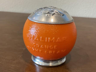RARE Vtg Dubarry Shalimar Orange Night Cream Glass Jar Floral lid 1920's/30's